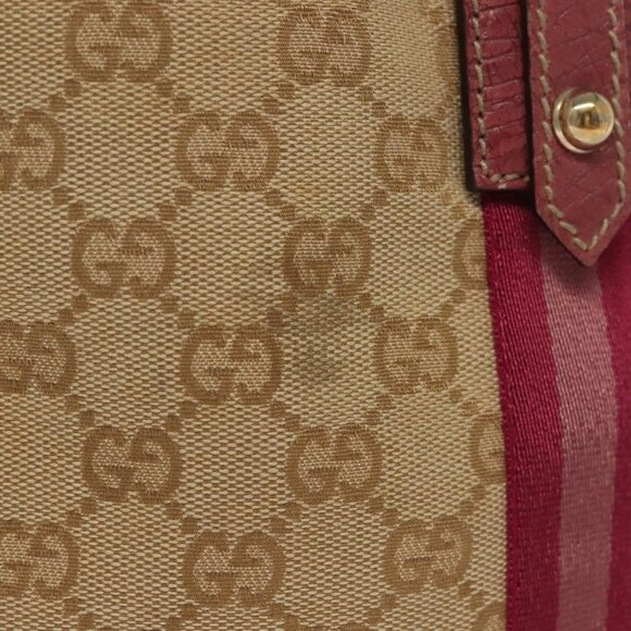 GUCCI GG Canvas Sherry Line Tote Bag Beige Gold Auth 140181 - Picture 12 of 16